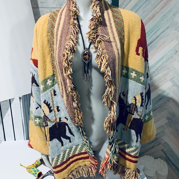 E. Clair Designs vintage fringe woven cotton slouch jacket. Made in Texas - Picture 3 of 12